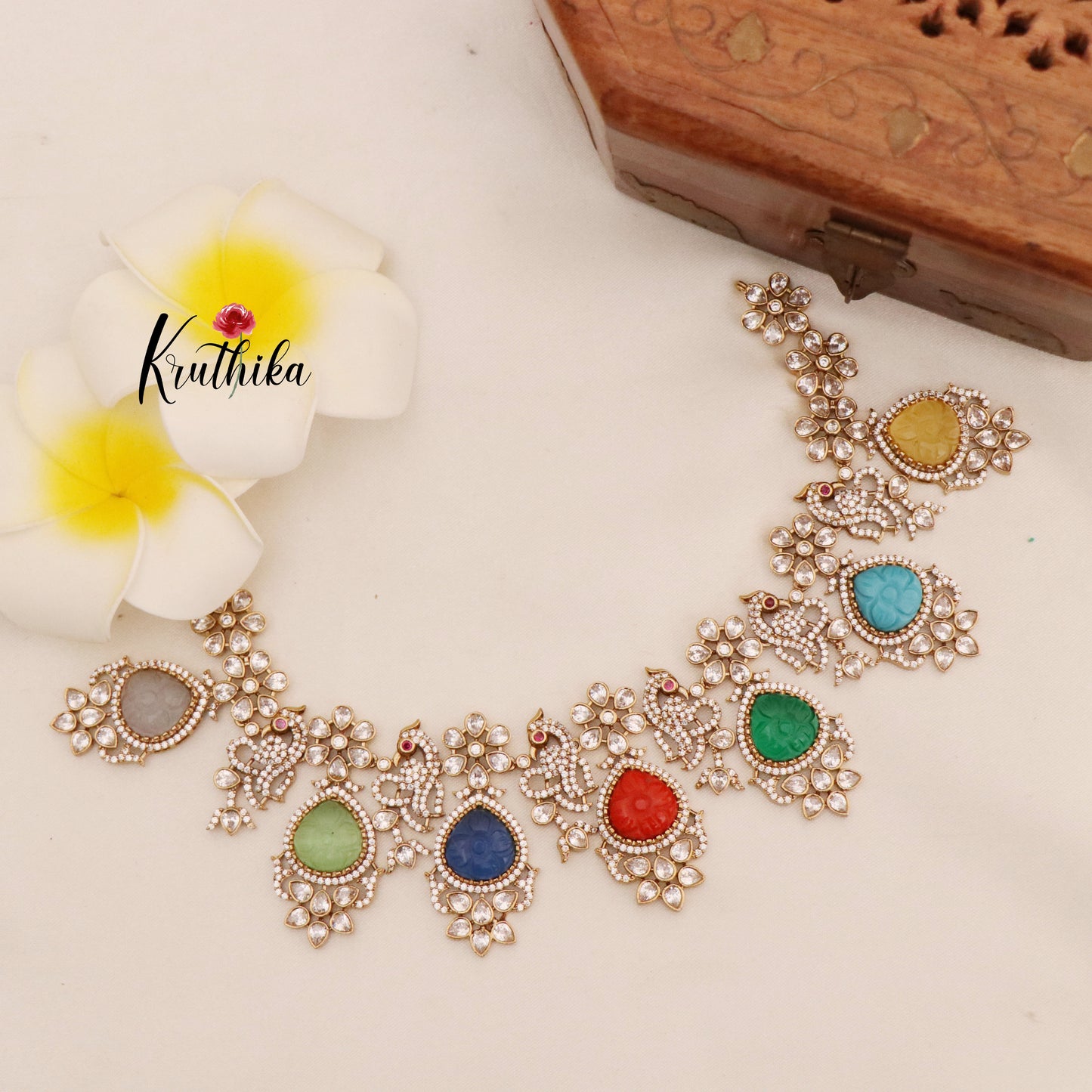 Premium Multi color Mossanaite Victorian necklace NC1785