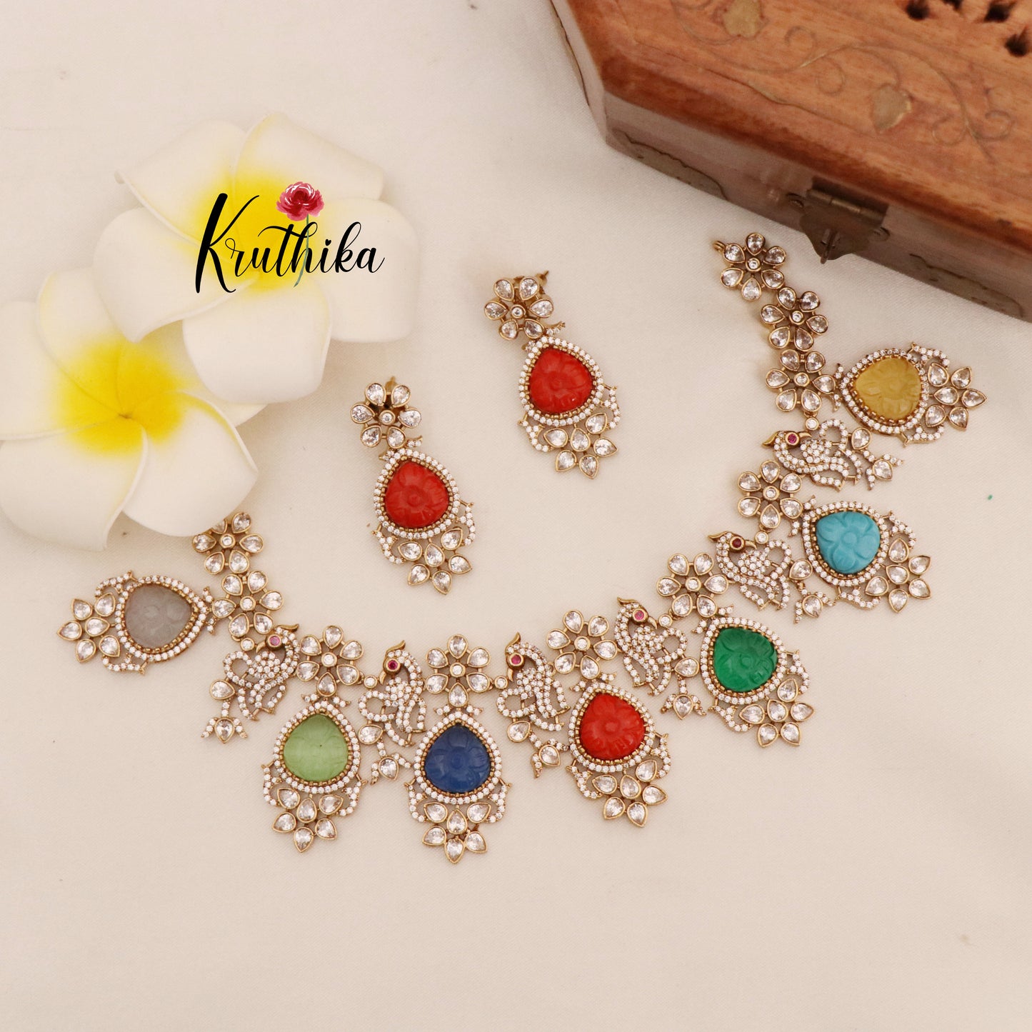 Premium Multi color Mossanaite Victorian necklace NC1785