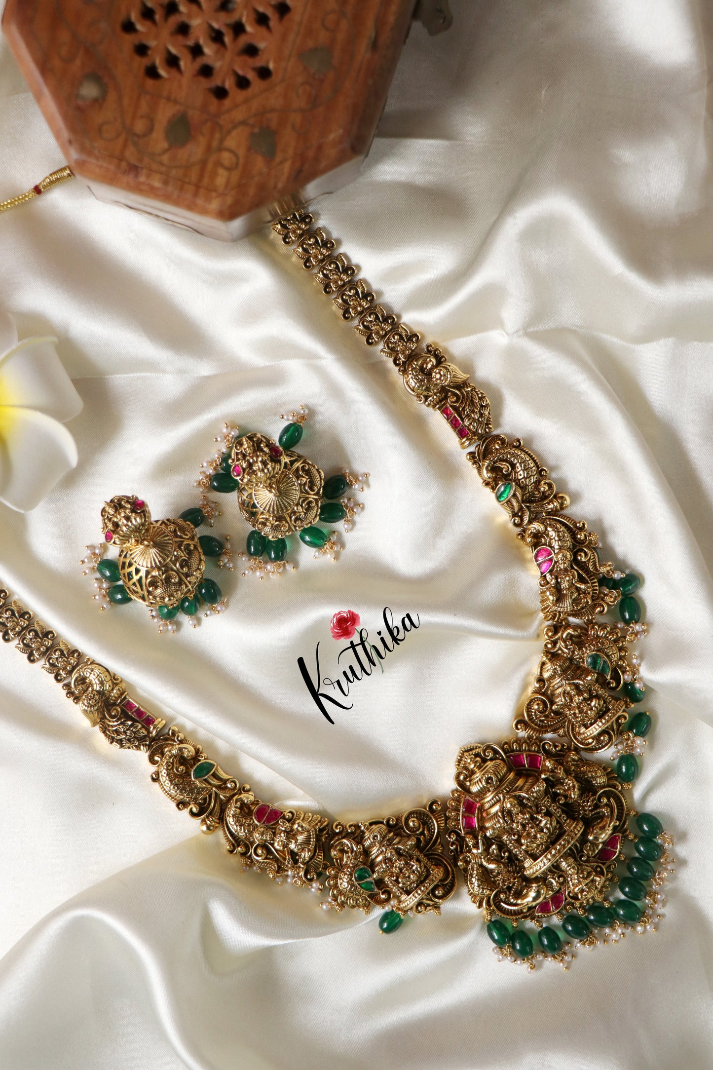 Lakshmi Jadau Haaram-  Green Beads LH588