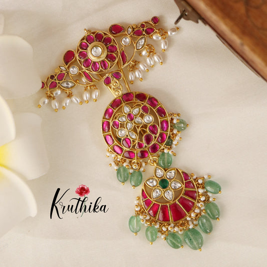 Premium Floral Jadau Jada Billa with Pastel Bead Drops J58