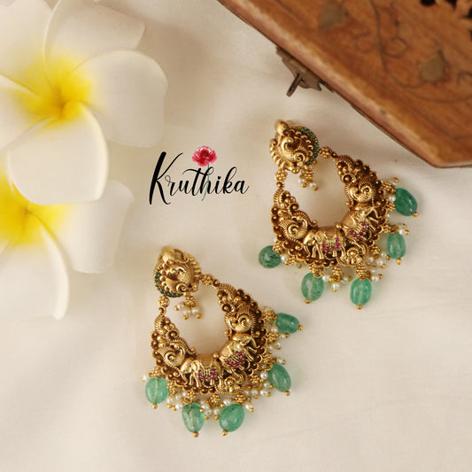 Premium Polish Elephants-peacock motifs Chandbalis with pastel drops E491