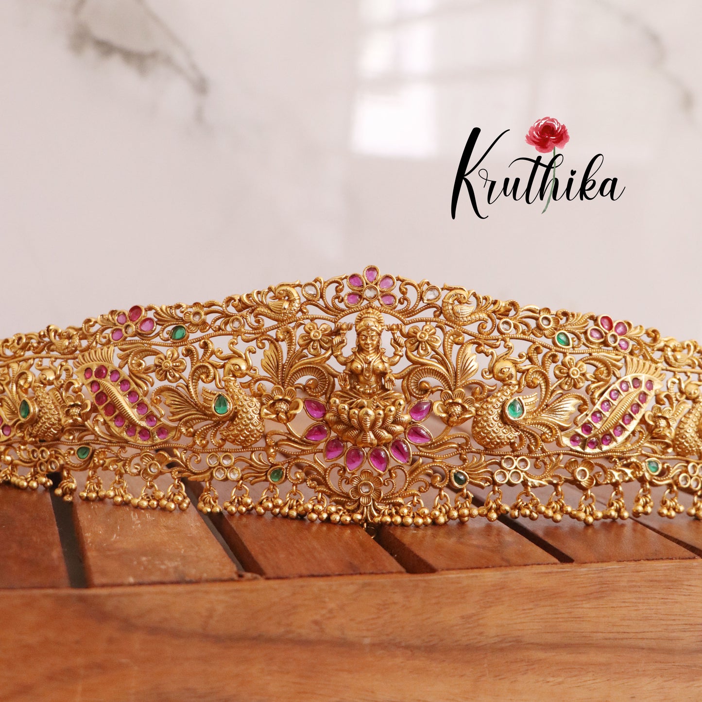 Premium Temple kemp golden beads Hip belt vaddanam V252