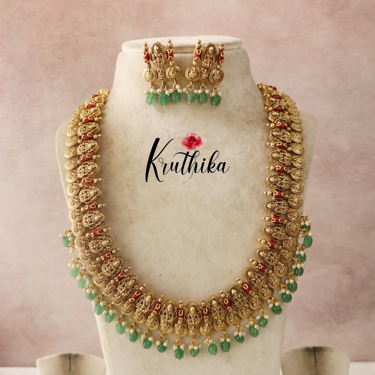 Beautiful Kasu Lakshmi Coral haaram LH762 (Available in two colors)