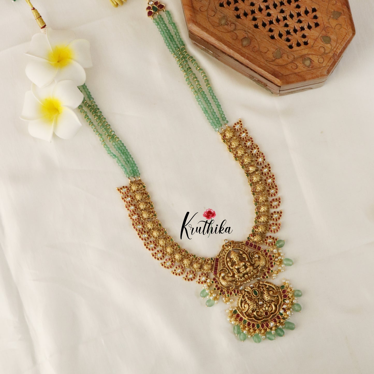 Grand onyx Beads Lakshmi Peacock Kempu Haaram LH750