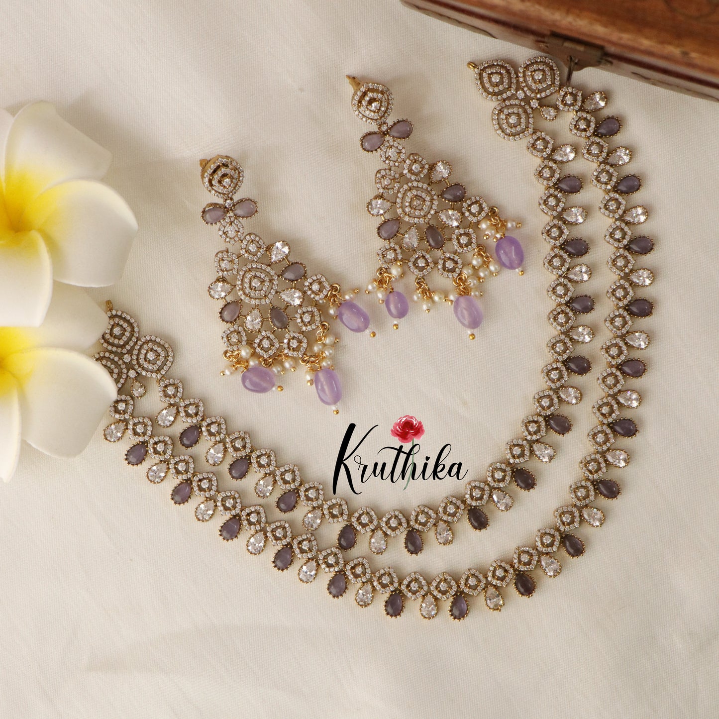 Beautiful Two Layer AD/Victorian Necklace NC1472 (Available in 3 Colours)