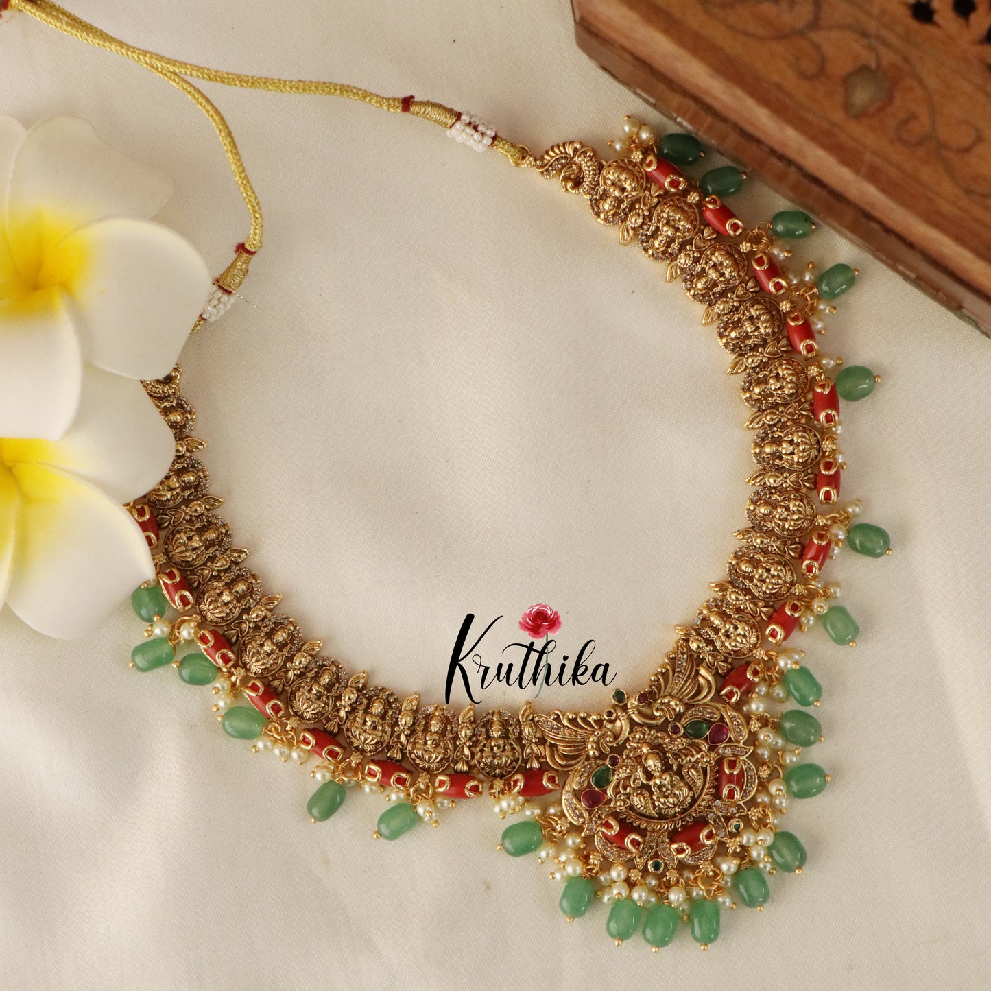 Elegant Lakshmi Peacock Coral Beads NC1474 (Available in 2 Colours)