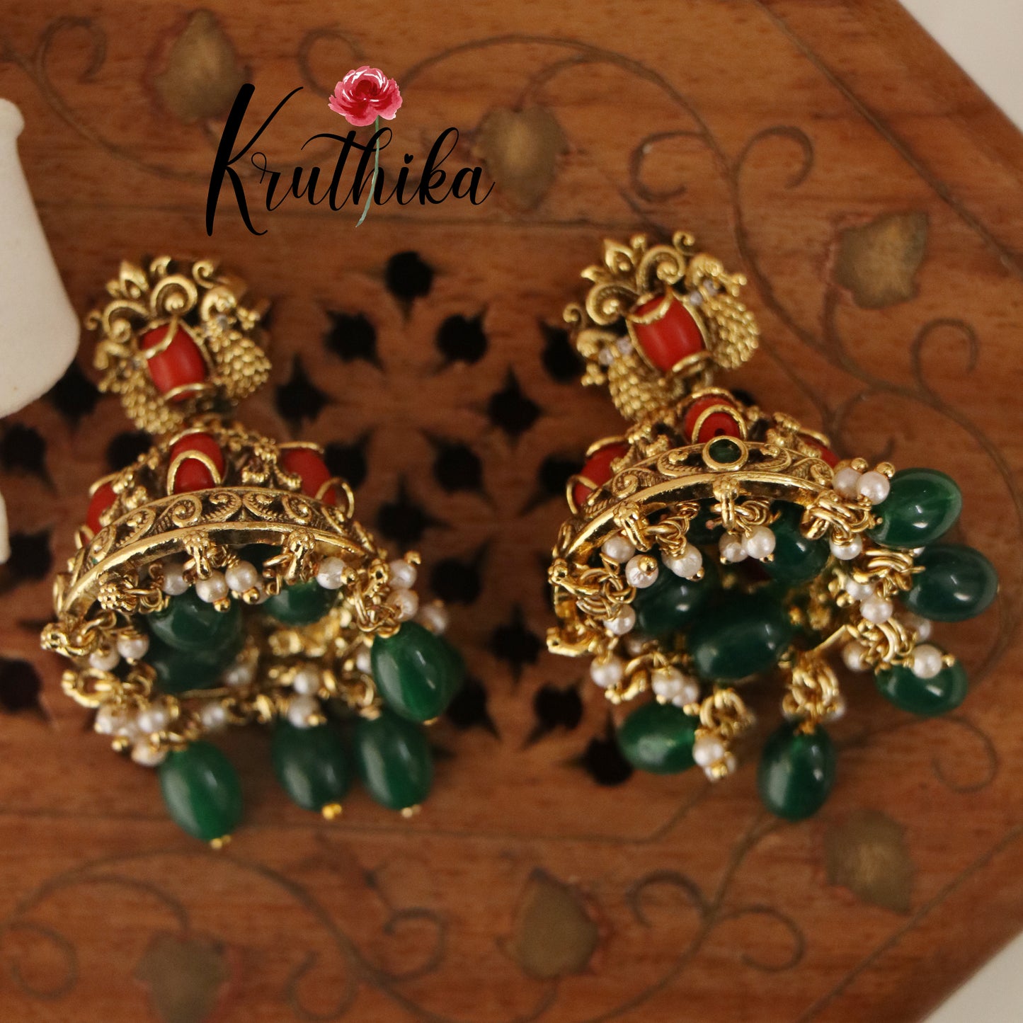 Designer peacock Coral Jhumkas E425
