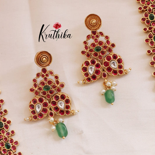 Pre order-Grand Premium Mango Kemp 2 in 1 Reversible haaram -Green Beads LH715- 15 to 20 days
