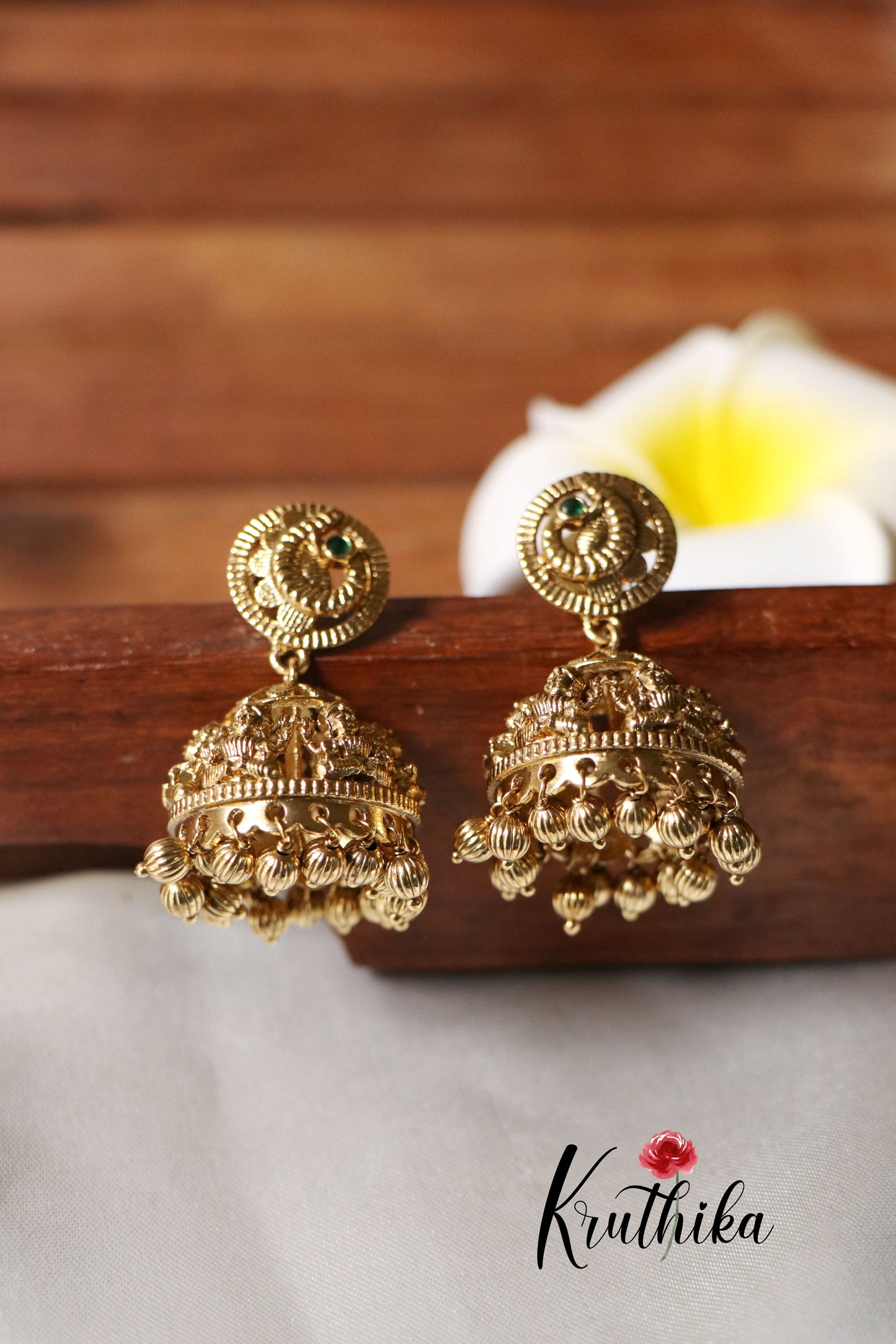 Simple peacock temple jhumkas E365