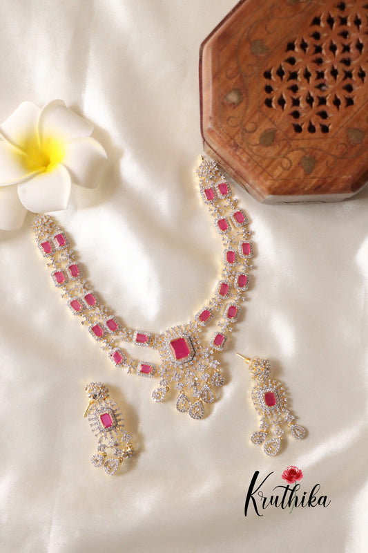 Sparkling Two Layer CZ Ruby Necklace NC1253