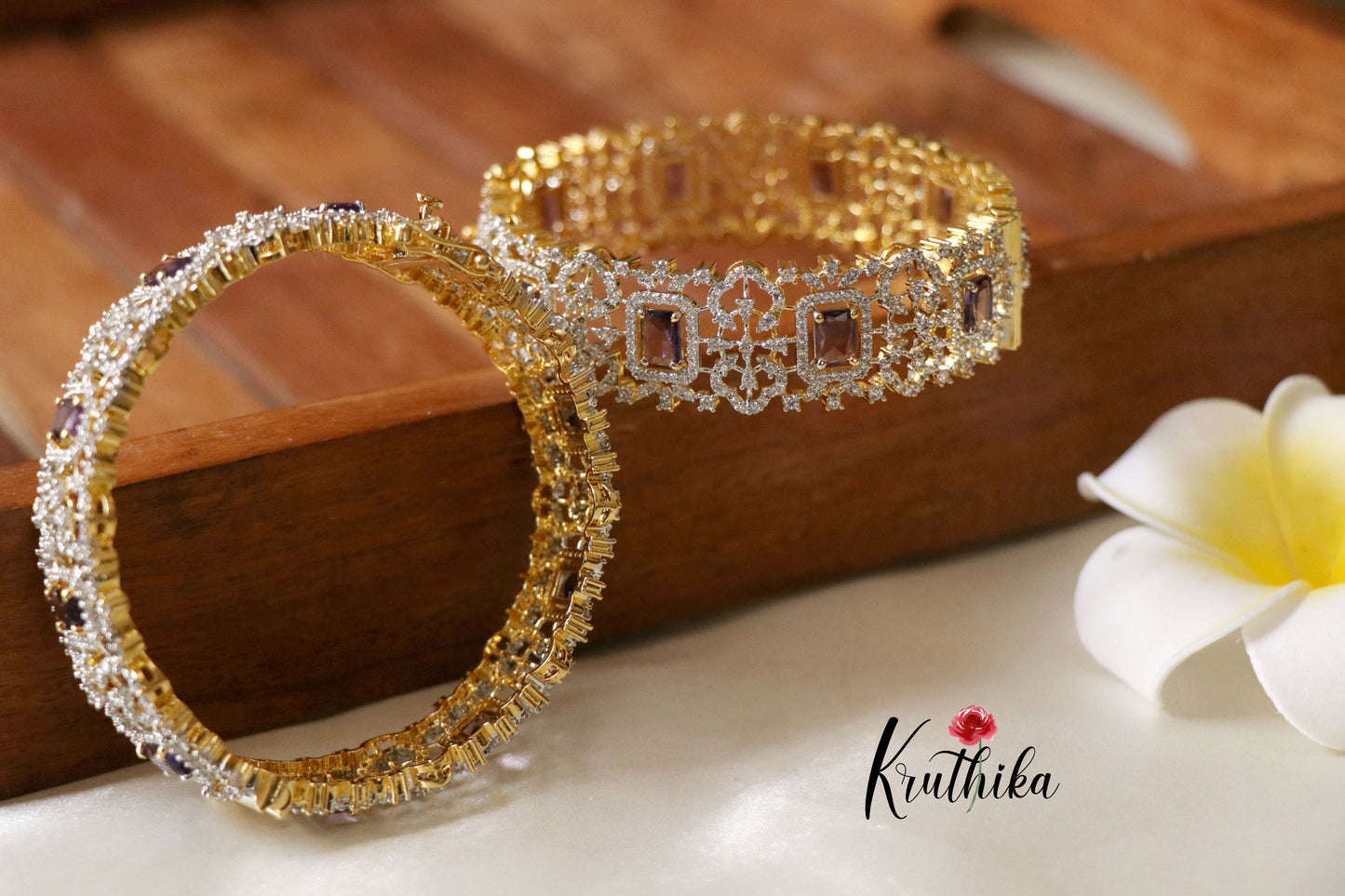 Sparkling CZ gold finish purple Bangles B149