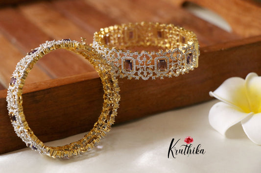 Sparkling CZ gold finish purple Bangles B149