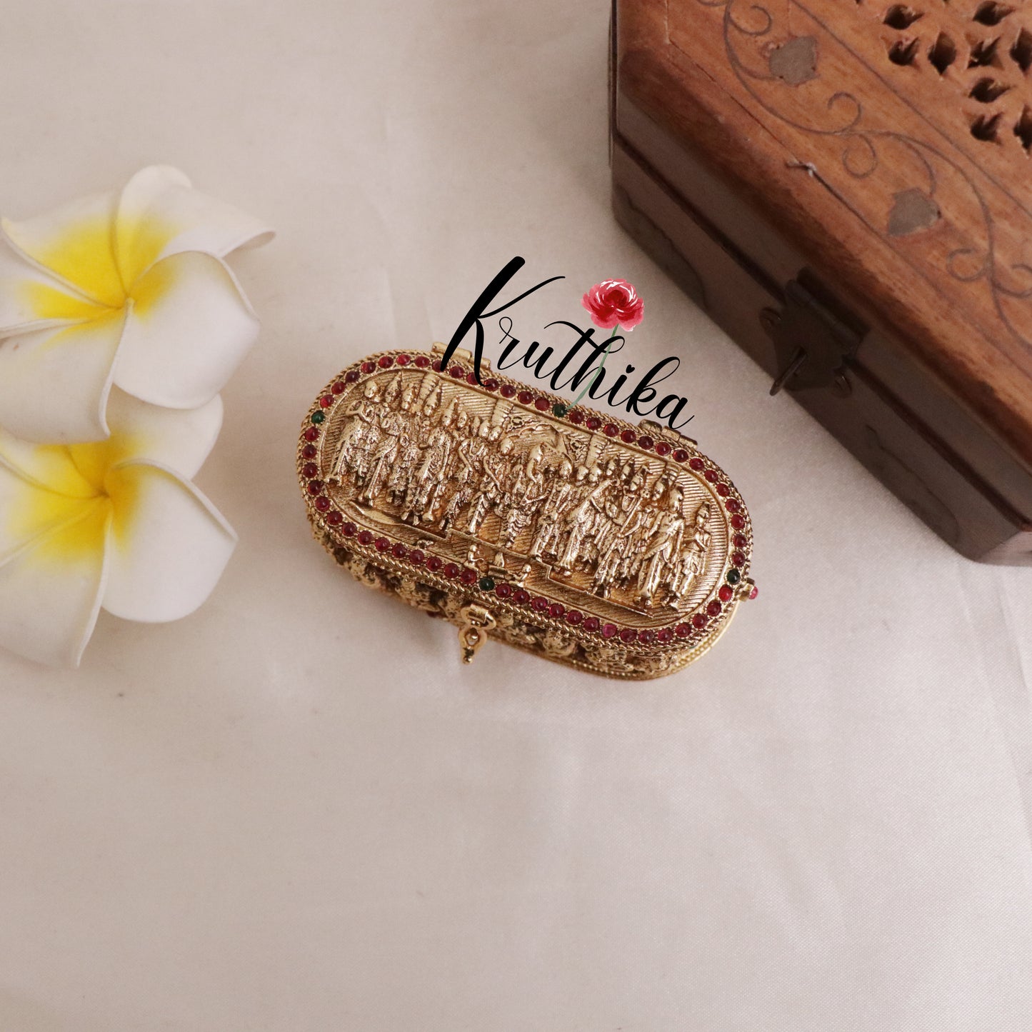 Premium Kemp Stone Temple Kumkum Box K19