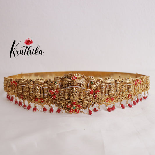 Elegant Temple Lakshmi Hip Belt with Ruby Beads V253