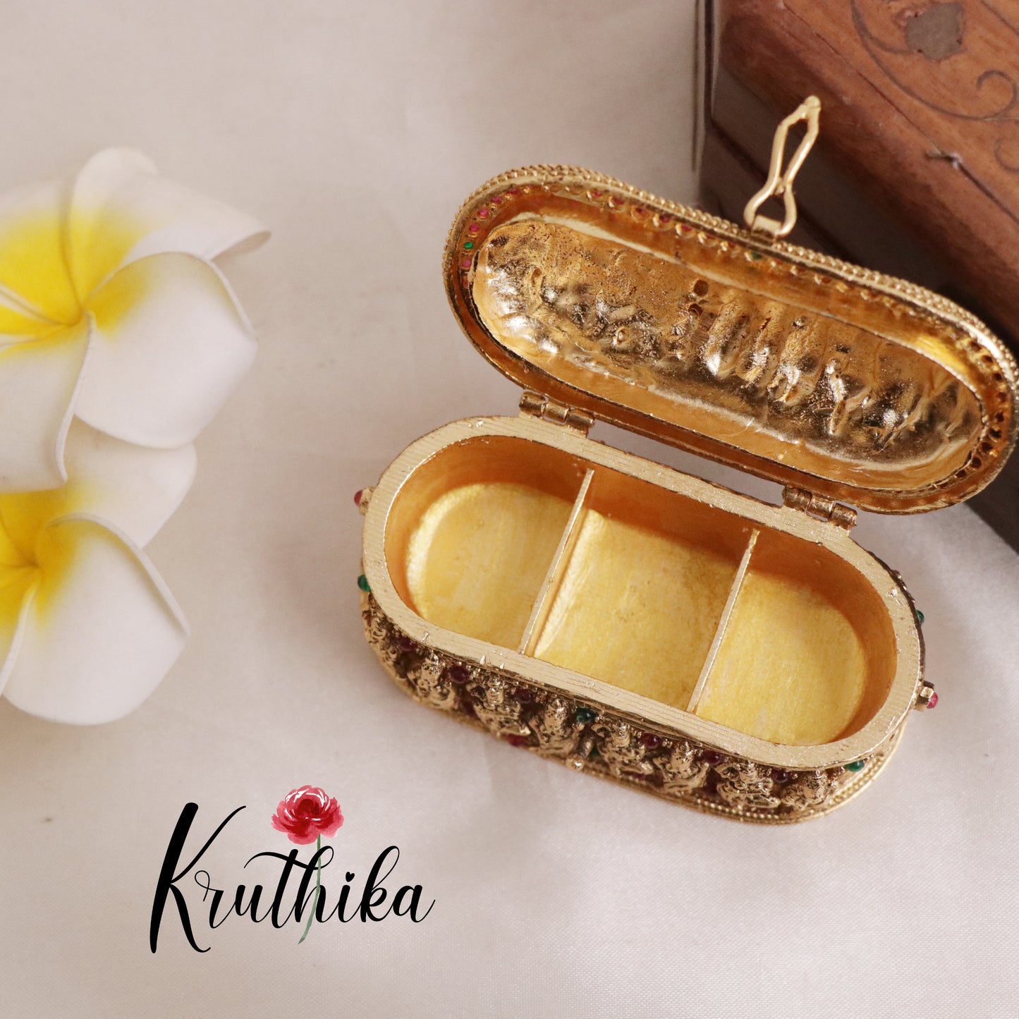 Premium Kemp Stone Temple Kumkum Box K19