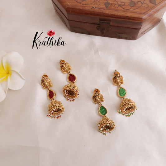 Beautiful Temple Lakshmi Jhumkas E516 (Available In 2 Colours)