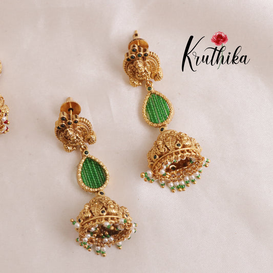Beautiful Temple Lakshmi Jhumkas E516 (Available In 2 Colours)