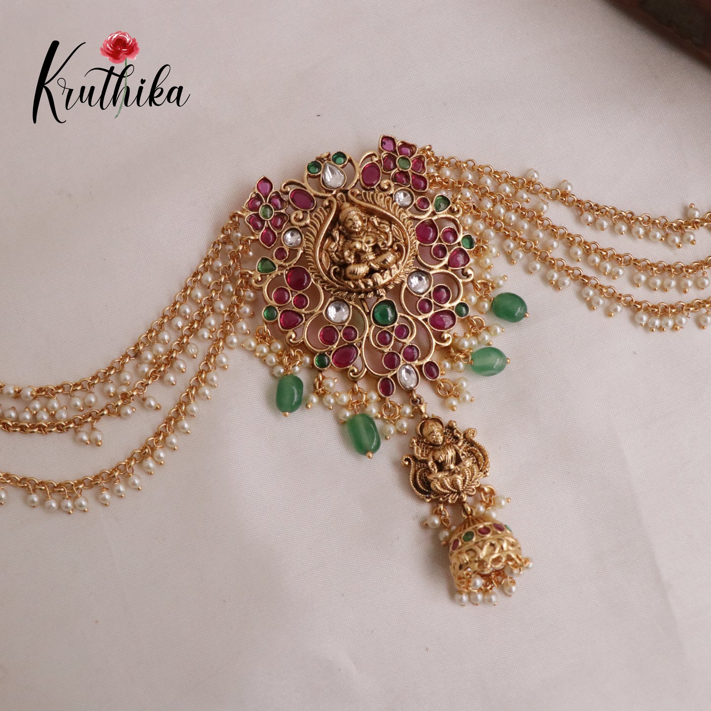 Premium Temple Lakhmi Jada Billa with Earchains J151 (Available in 2 Colours)