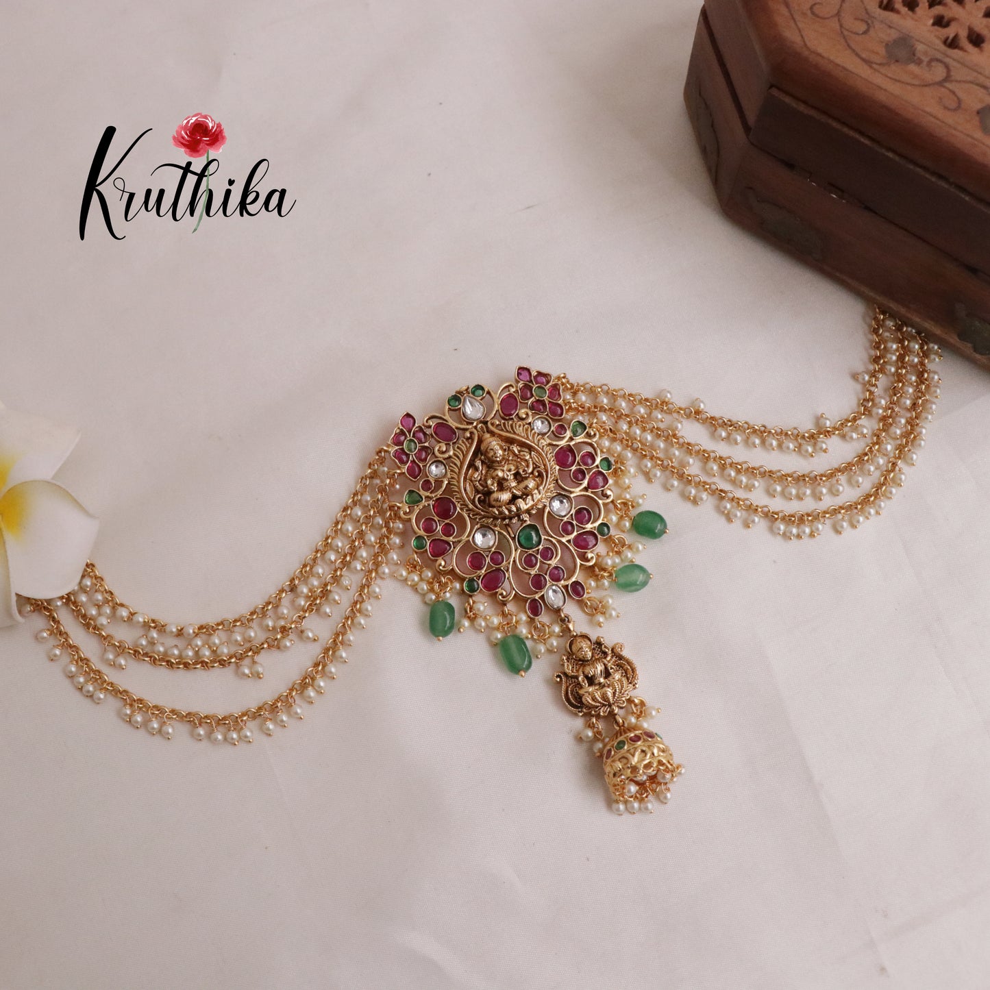 Premium Temple Lakhmi Jada Billa with Earchains J151 (Available in 2 Colours)