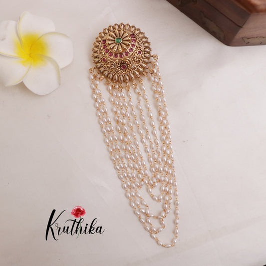 Traditional Multi Stone Jada Billa with Pearl Chains J146