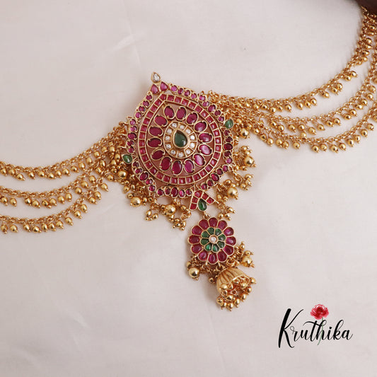 Gorgeous Kemp Floral Design Jada Billa with Golden Beads Earchain J169