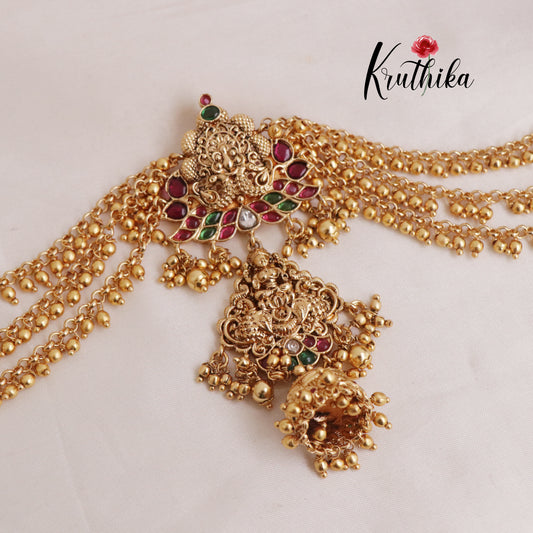 Premium Kemp Stone Lakshmi Jada Billa with Golden Earchains J153