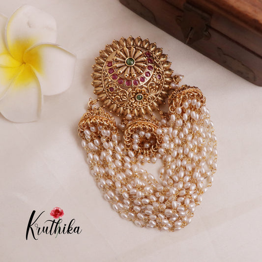 Beautiful Multi Stone Jada Billa with Pearl Chains J150