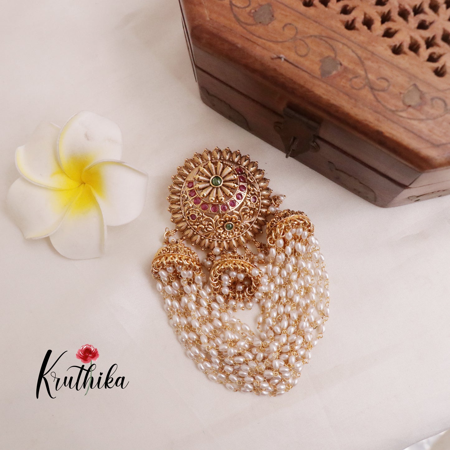 Beautiful Multi Stone Jada Billa with Pearl Chains J150