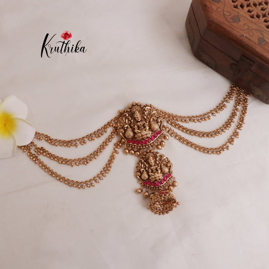 Gorgeous Temple Lakshmi Devi Jada Billa With Golden Beads J147