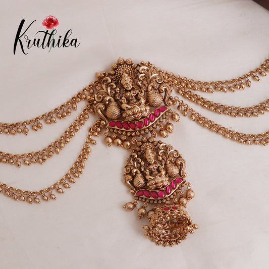 Gorgeous Temple Lakshmi Devi Jada Billa With Golden Beads J147