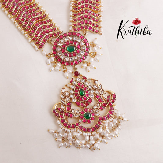 Gorgeous Floral Jadau Necklace with White Beads NC2000