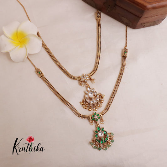 Pretty Flower jadau Jigni chain set with Beads (Available in 2 colours) NC1992