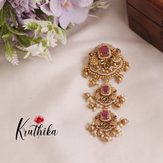 Trendy Ad Peacock Jada Billa with Golden Beads J170