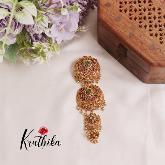 Simple Floral Design Jhumka Jada Billa with Golden Beads J171