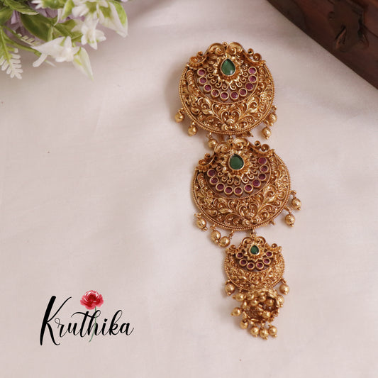 Simple Floral Design Jhumka Jada Billa with Golden Beads J171