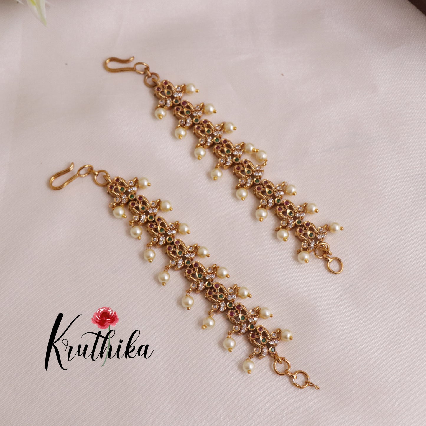 Simple AD Peacock Earchain with Pears Drops EC124