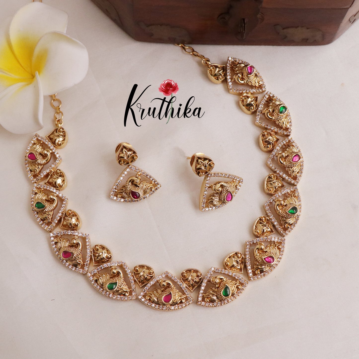 Pretty Jadau Stone Peacock Necklace NC1995 (Available in 3 Colours)