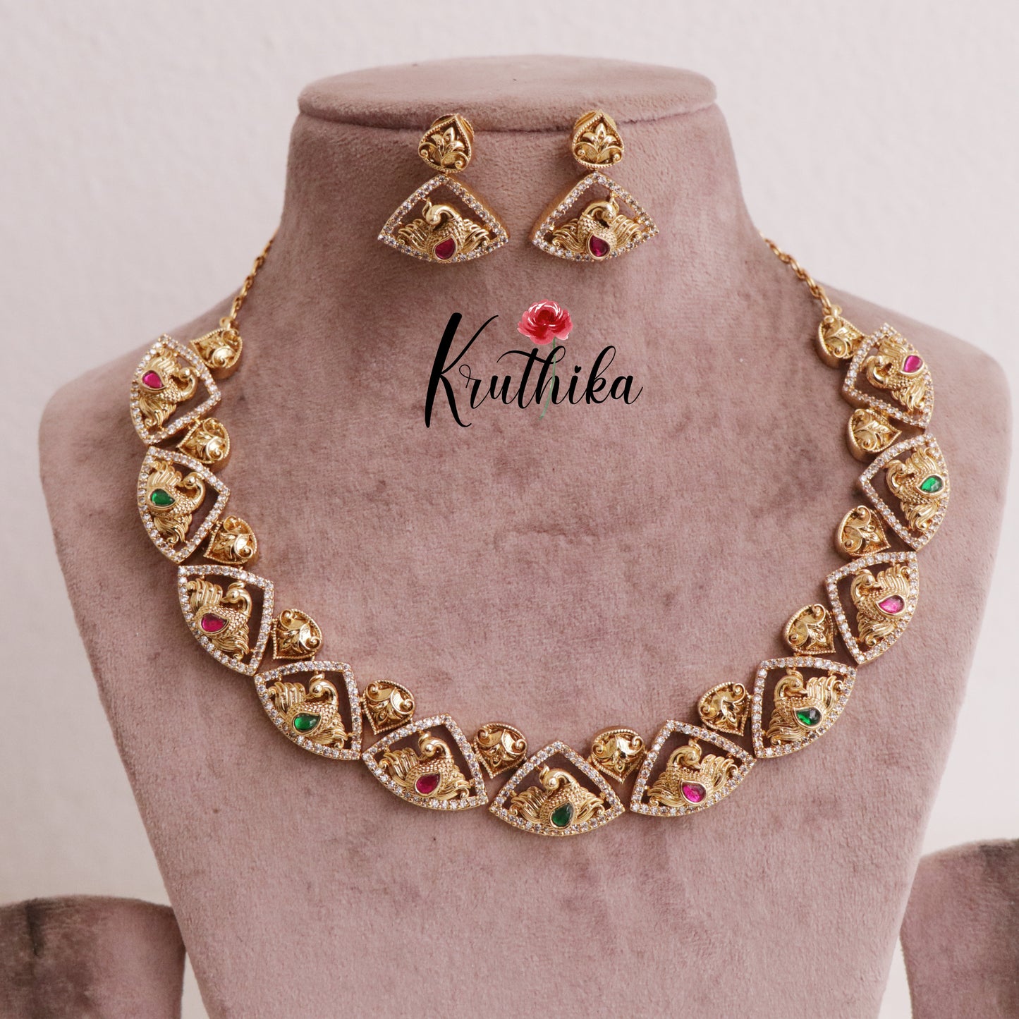 Pretty Jadau Stone Peacock Necklace NC1995 (Available in 3 Colours)