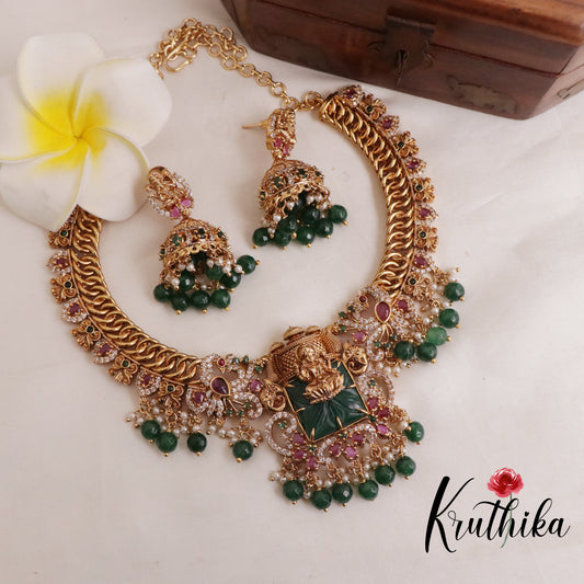 Trendy Jalebi Patten AD Stones Lakshmi Necklace with Beads Drops (Available in 2 Colours) NC1997