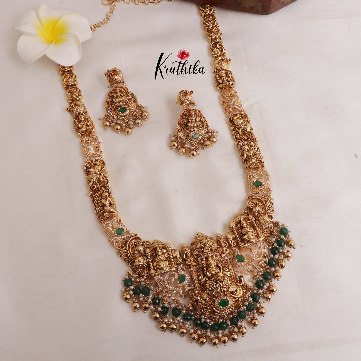 Premium Polish Temple Green Bead Drops Haaram LH1872