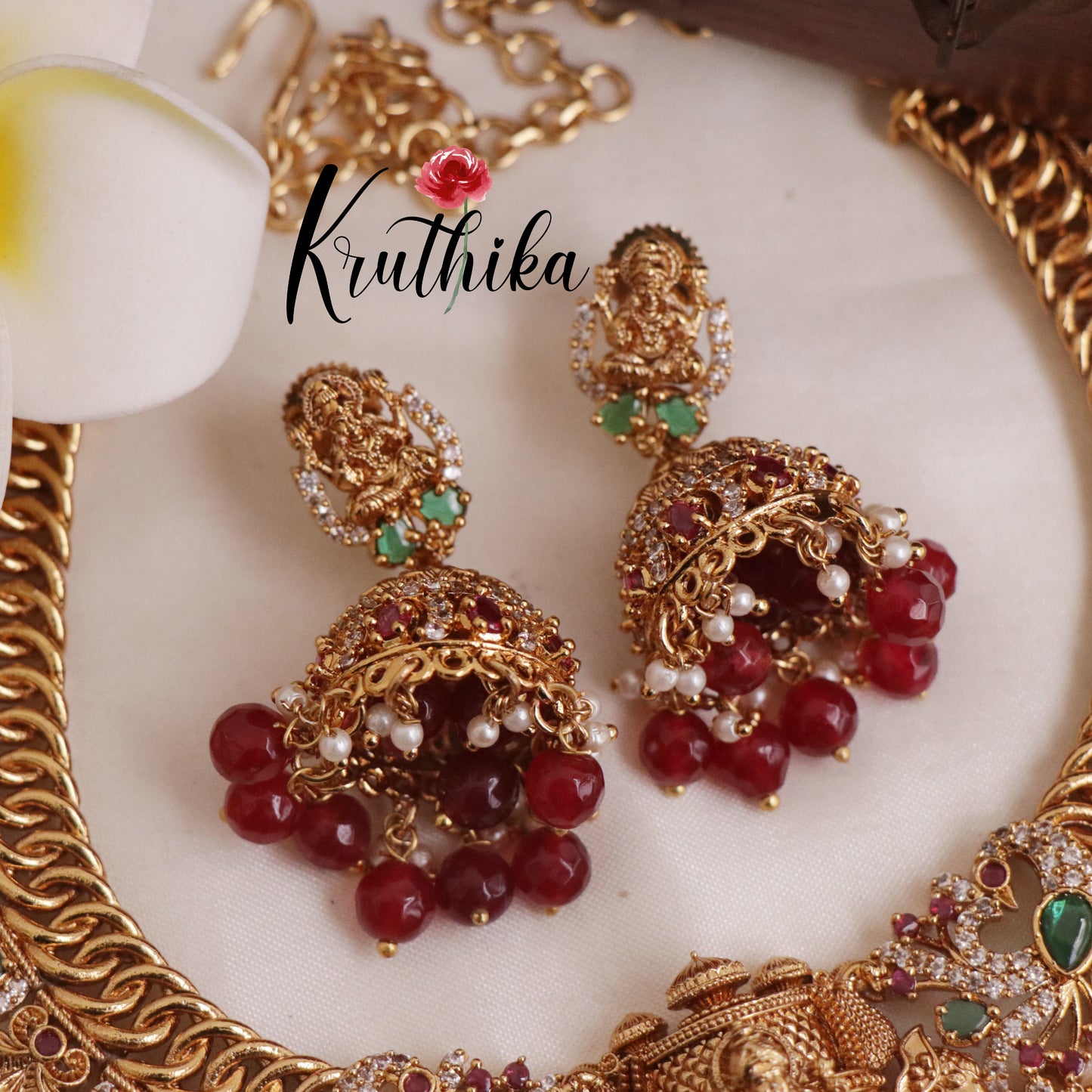 Trendy Jalebi Patten AD Stones Lakshmi Necklace with Beads Drops (Available in 2 Colours) NC1997