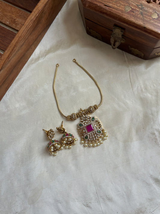 CZ Pendant Chain Necklace- Ruby NC1093