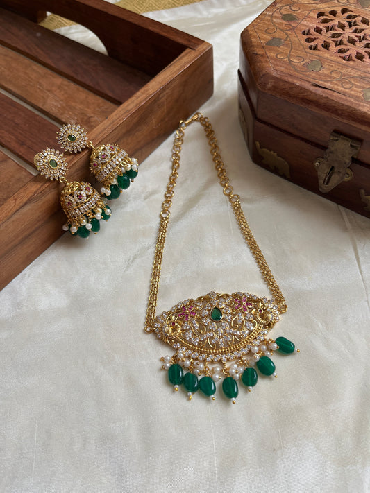 Simple Peacock Chain with Green Beads Necklace NC1098