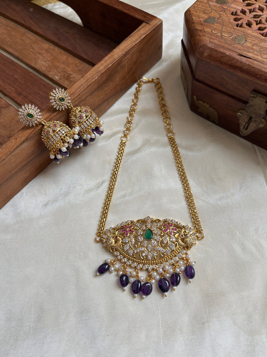 Simple Peacock Chain with Purple Beads Necklace NC1099