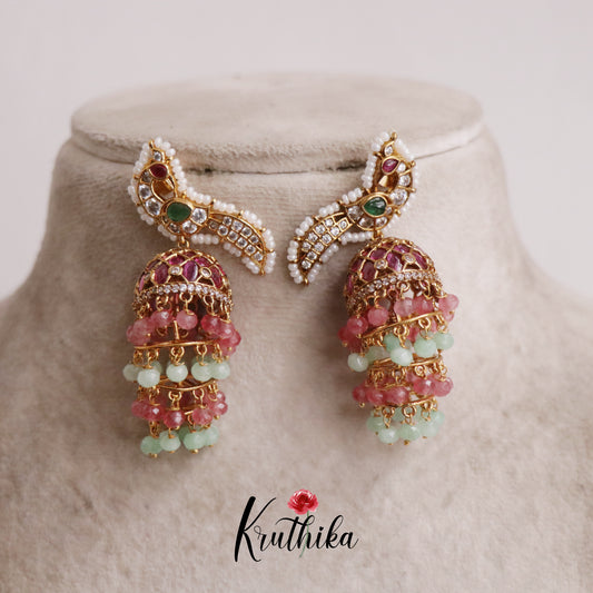 Royal Peacock layered bead Jhumkas E472