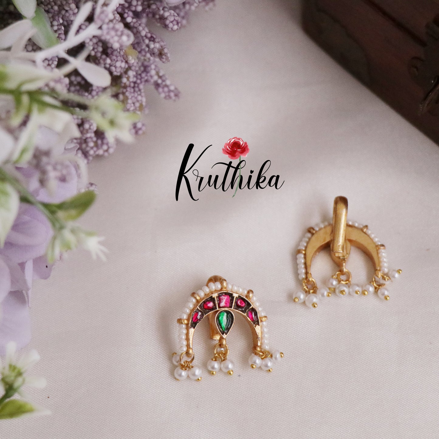 Beautiful Lotus Arch Drops Earcuffs | upper earrings | Bugadi Earrings E457