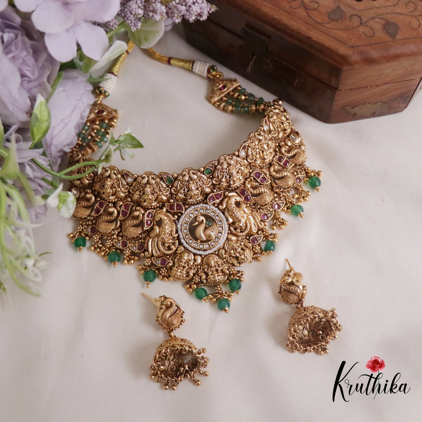 Gorgeous Bridal Antique Temple Lakshmi Peacock Splendour Choker Set NC2153