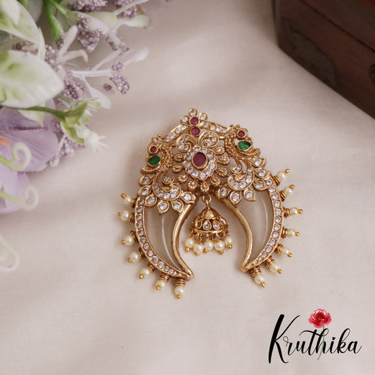 Grand Multi Stone Peacock Design  Puligoru Pendant with Jhumkas PS24