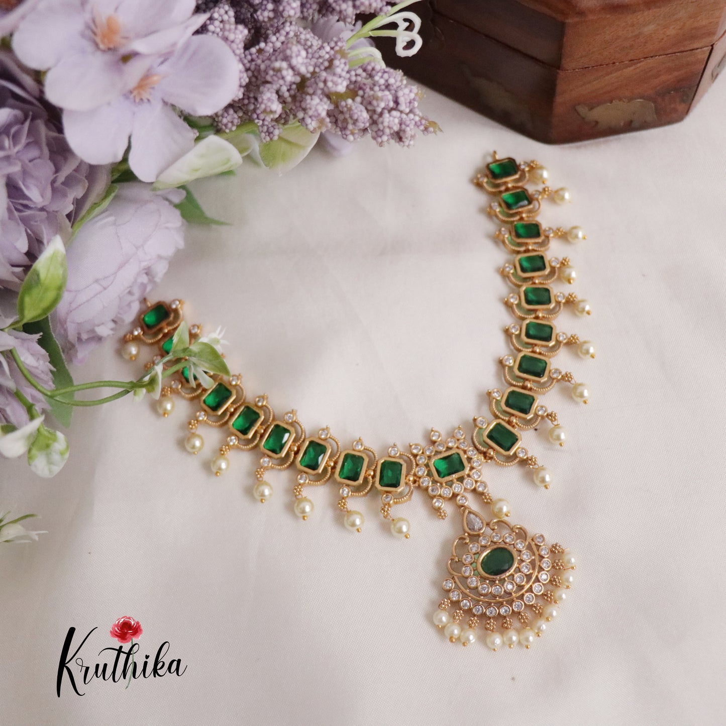 Gorgeous AD Victorian Necklace with Pearl Drops NC2155 (Available in 2 Colours)
