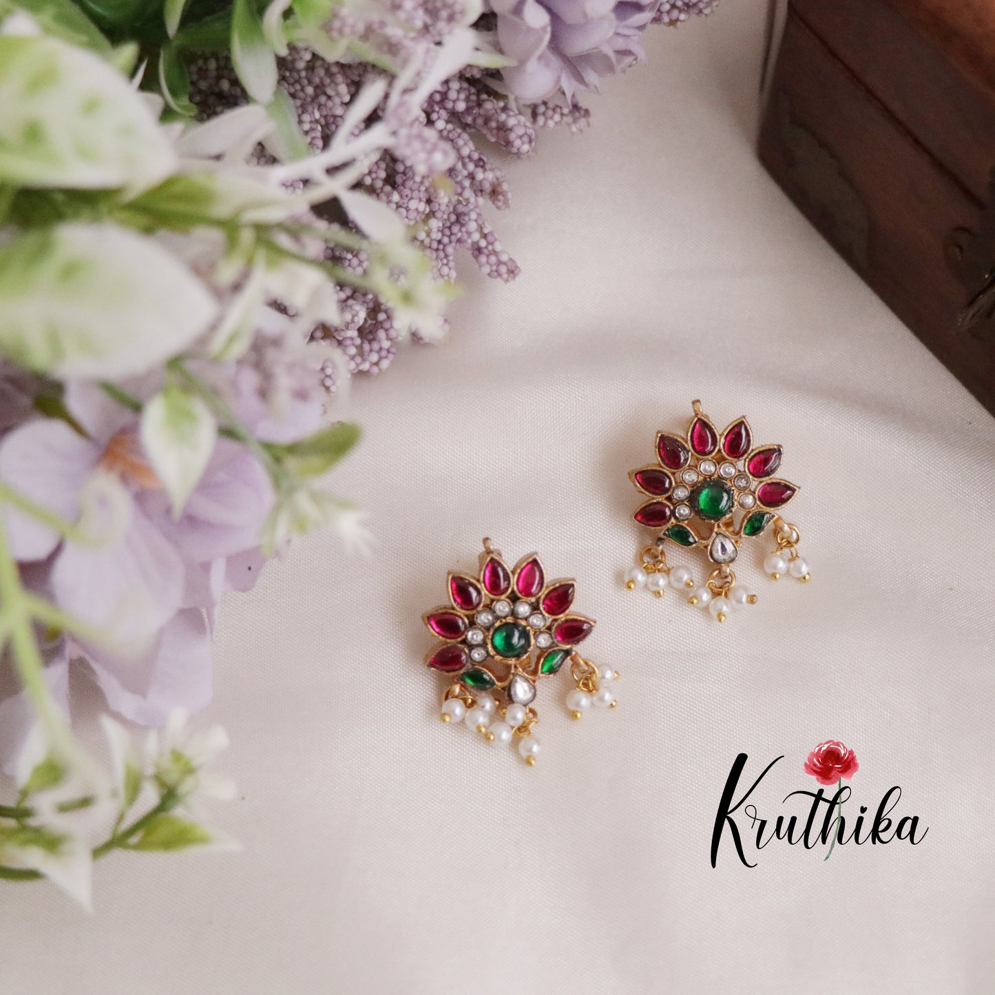 Simple Lotus Jadau Earcuffs | upper earrings | Bugadi Earrings E453